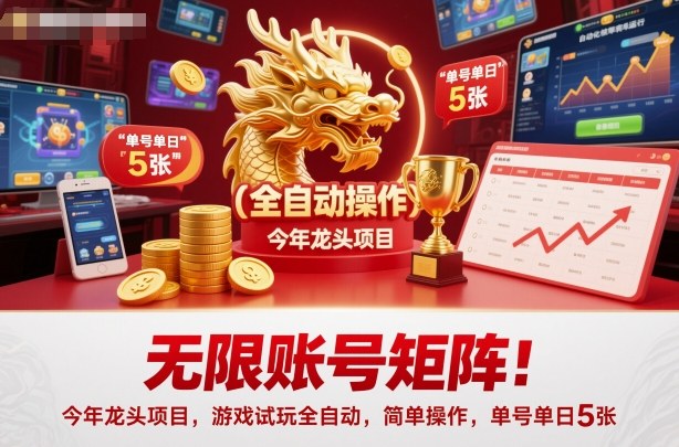 无限账号矩阵！今年龙头项目，游戏试玩全自动，简单操作，单号单日5张【揭秘】-琪哥网创