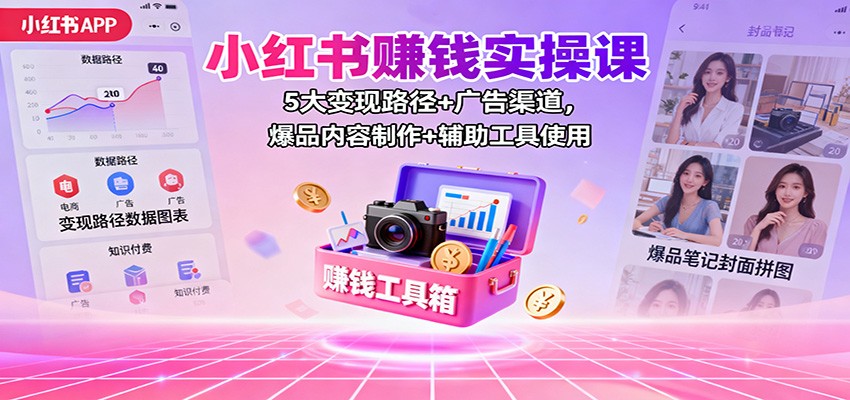 小红书赚钱实操课：5大变现路径+广告渠道，爆品内容制作+辅助工具使用-琪哥网创