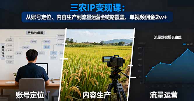 三农IP变现课：从账号定位、内容生产到流量运营全链路覆盖，单视频佣金2w+-琪哥网创