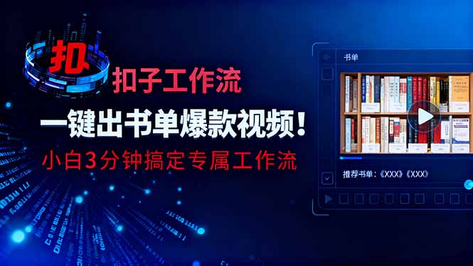 利用扣子工作流一键生成书单爆款视频,小白三分钟搞定专属工作流-琪哥网创