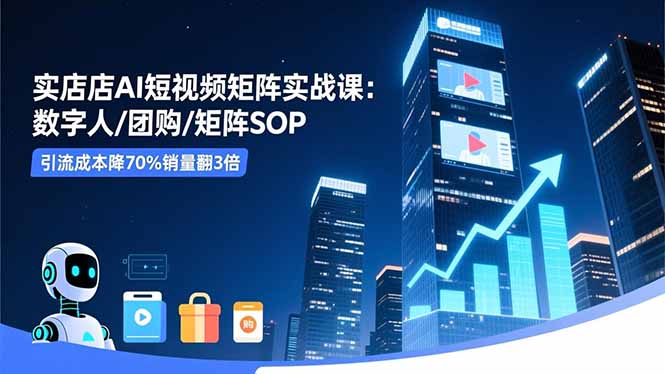 实体店AI短视频矩阵实战课:数字人/团购/矩阵SOP,引流成本降70%销量翻3倍-琪哥网创